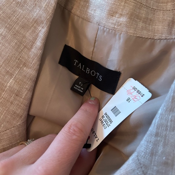 ☀️3/$25 NWT Talbots cropped linen Tan Double-Breasted Blazer 18 jacket - Picture 6 of 9